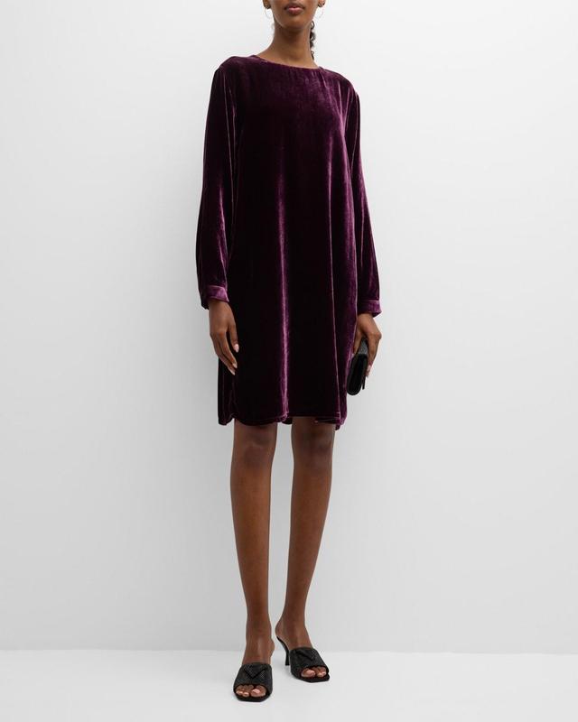 Long-Sleeve Velvet Mini Shift Dress Product Image