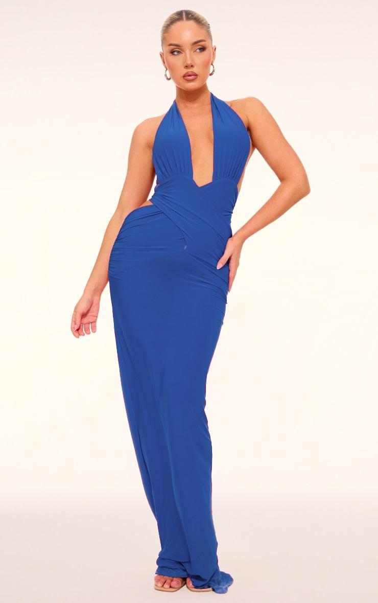 Teal Slinky Extreme Plunge Maxi Dress Product Image