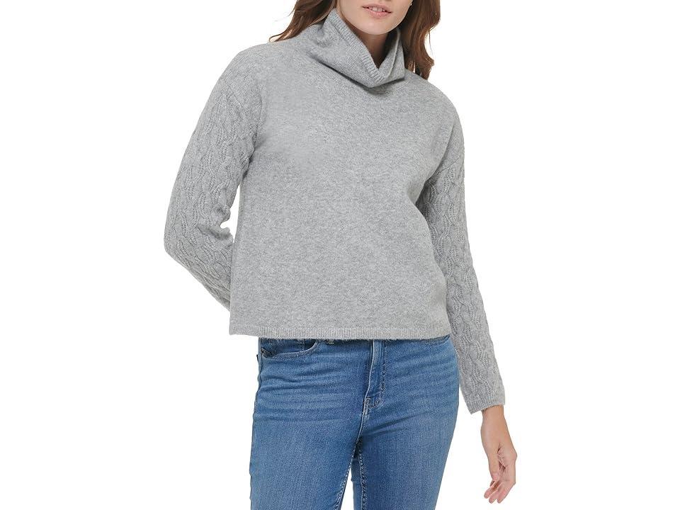 Calvin Klein Cowl Neck with Cable Sleeve (Heather Granite) Women's Clothing product image