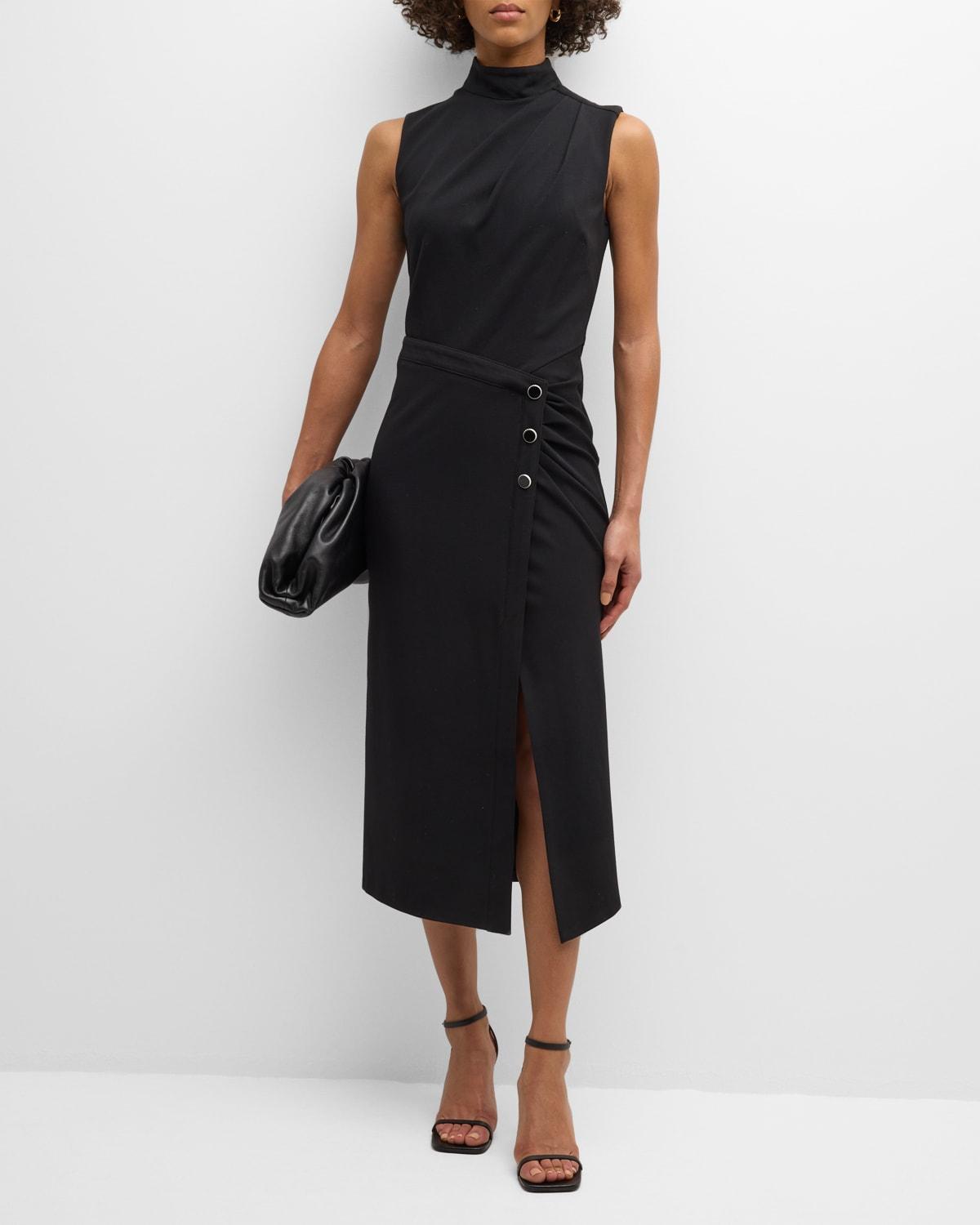 Leona Sleeveless Pleated Mock-Neck Midi Dress Product Image