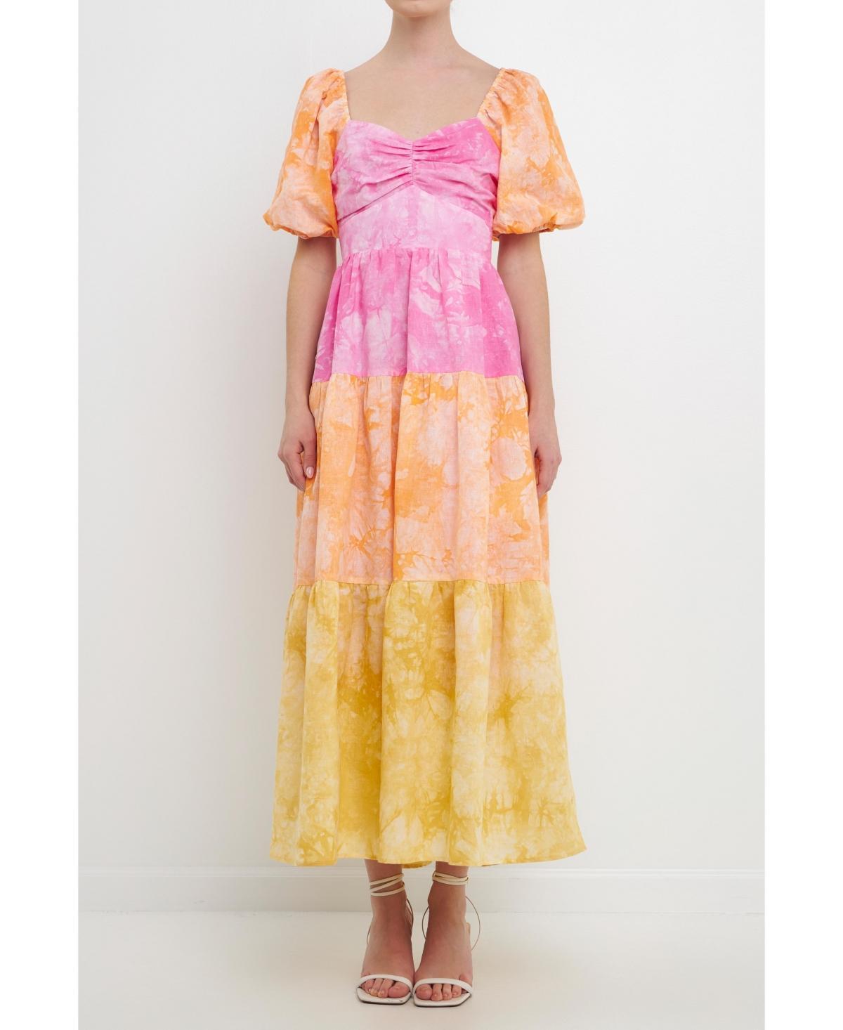 Free the Roses Womens Colorblock Tie-dye Back Tie Maxi Dress product image