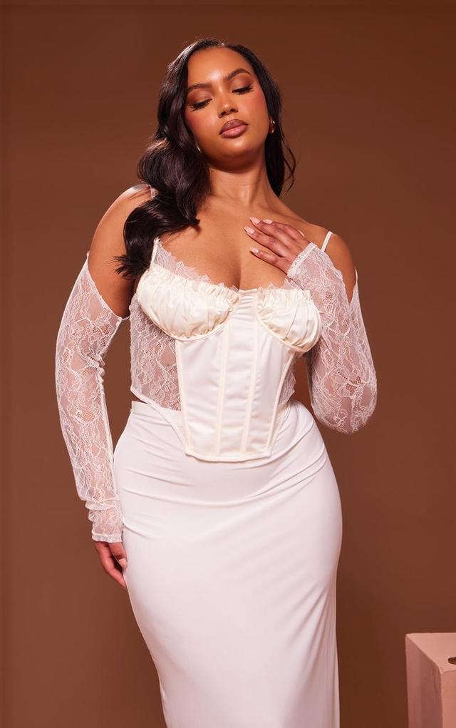 Plus Cream Lace Satin Insert Sleeve Detail Corset Product Image