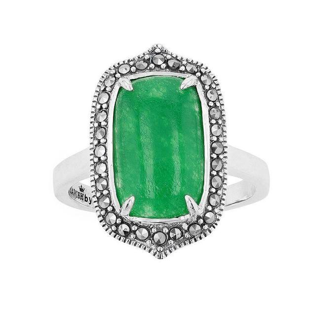 Lavish by TJM Sterling Silver Jade Cabochon & Marcasite Rectangular Ring, Womens Product Image