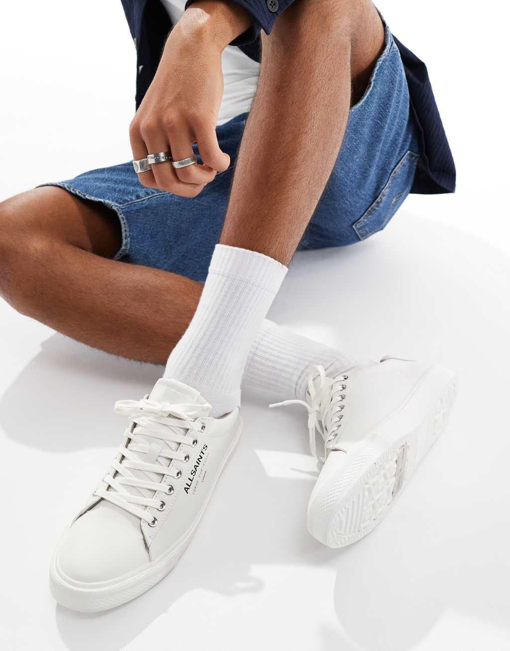 AllSaints underground leather low top sneakers in white Product Image