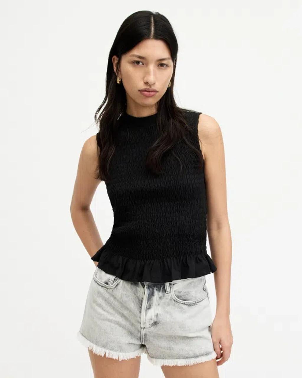 ALLSAINTS Ode Smocked Sleeveless Tank Top In Black Product Image