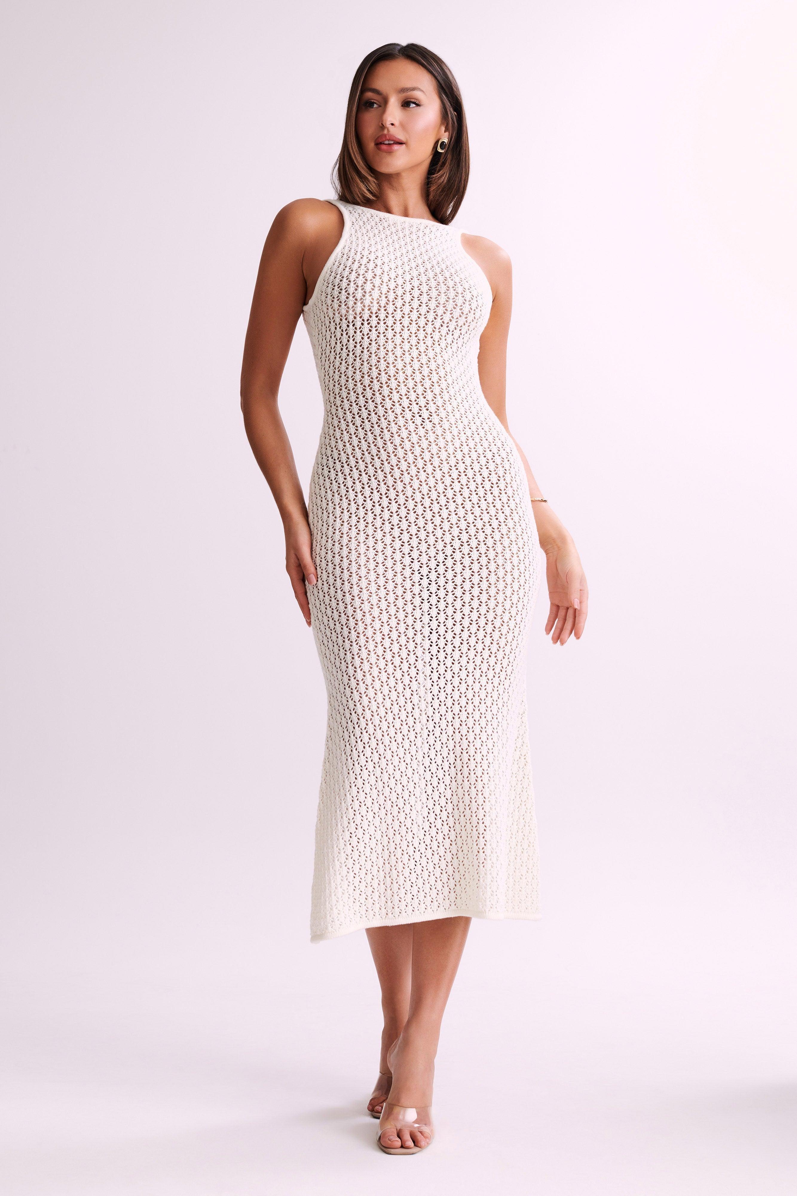 Cordelia Crochet Fishtail Midi Dress - Ivory Product Image