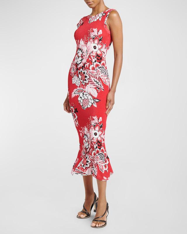 Womens Floral Rib-Knit Midi-Dress Product Image