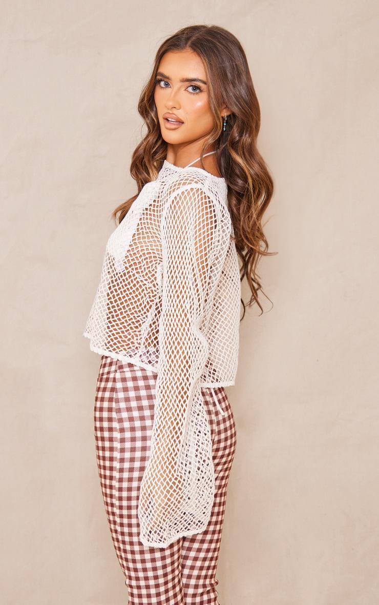 White Wide Fishnet Long Sleeve Long Top Product Image