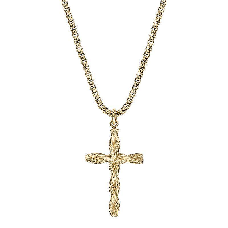 LYNX Mens Gold Tone Stainless Steel Cross Pendant Necklace Yellow Product Image