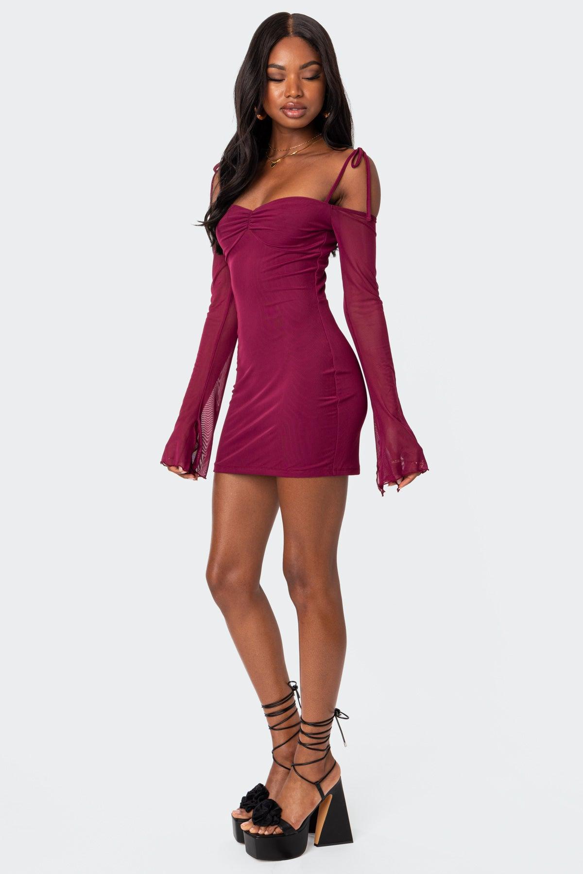 Ariel Off Shoulder Mesh Mini Dress Product Image