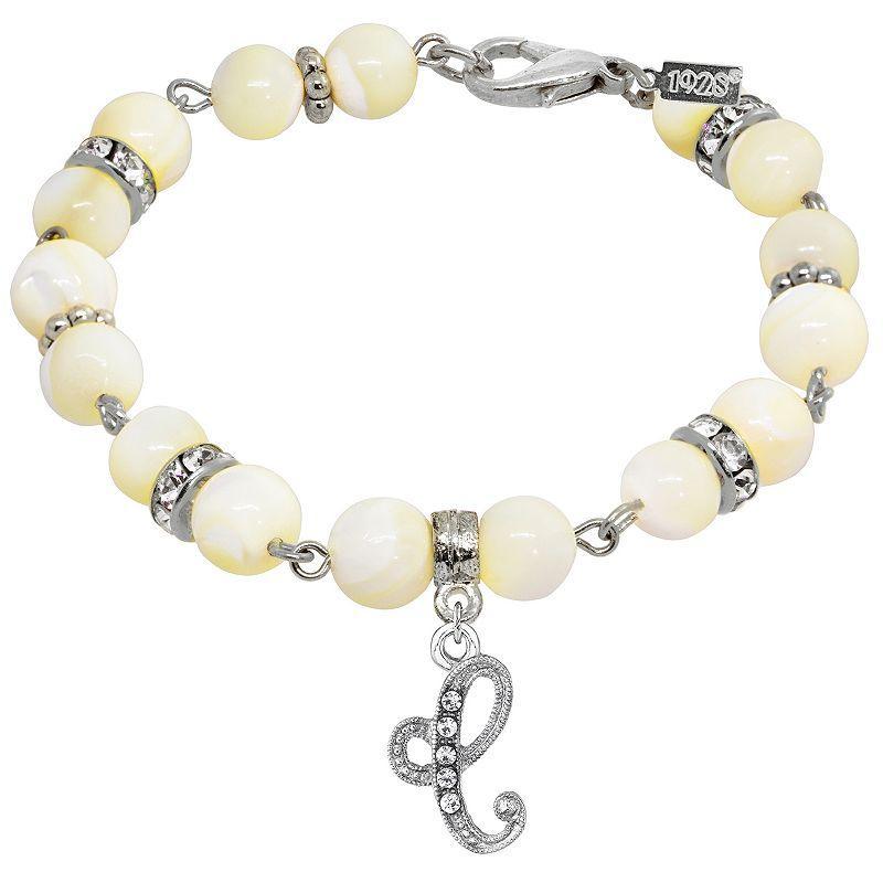 1928 Silver Tone Mother-of-Pearl & Simulated Crystal Initial Bracelet, Womens Product Image