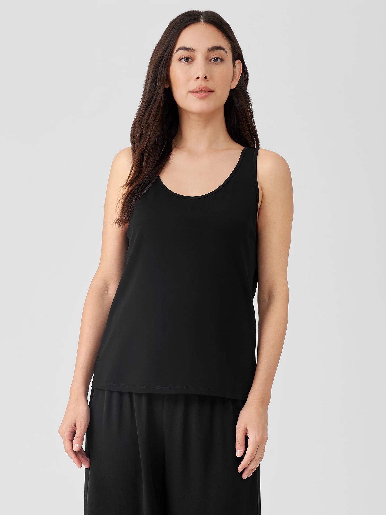 Eileen Fisher Stretch Silk Knit Jersey Sleeveless Scoop Neck Tank Product Image