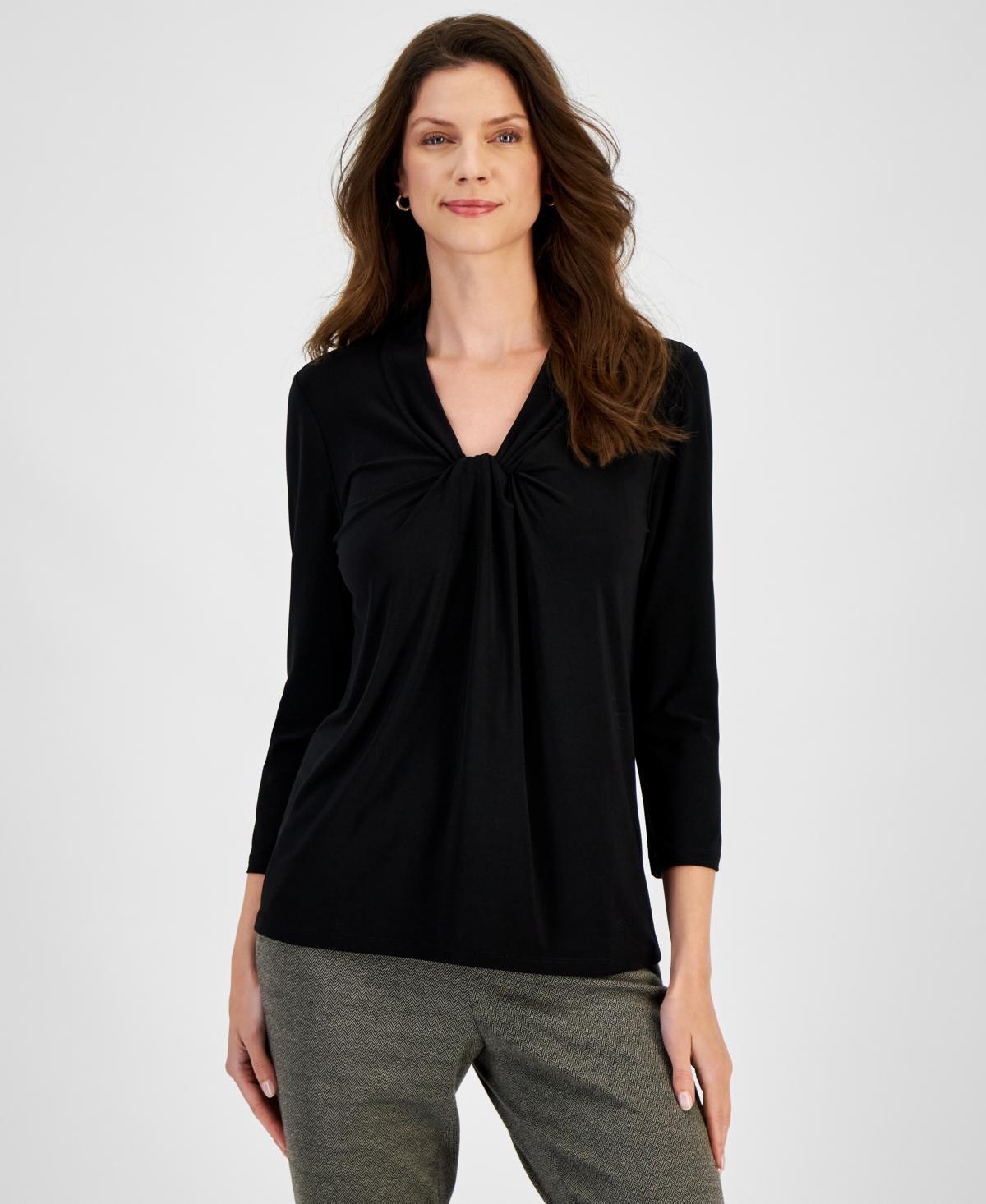 Kasper Womens Knot-Front 3/4-Sleeve Blouse Product Image