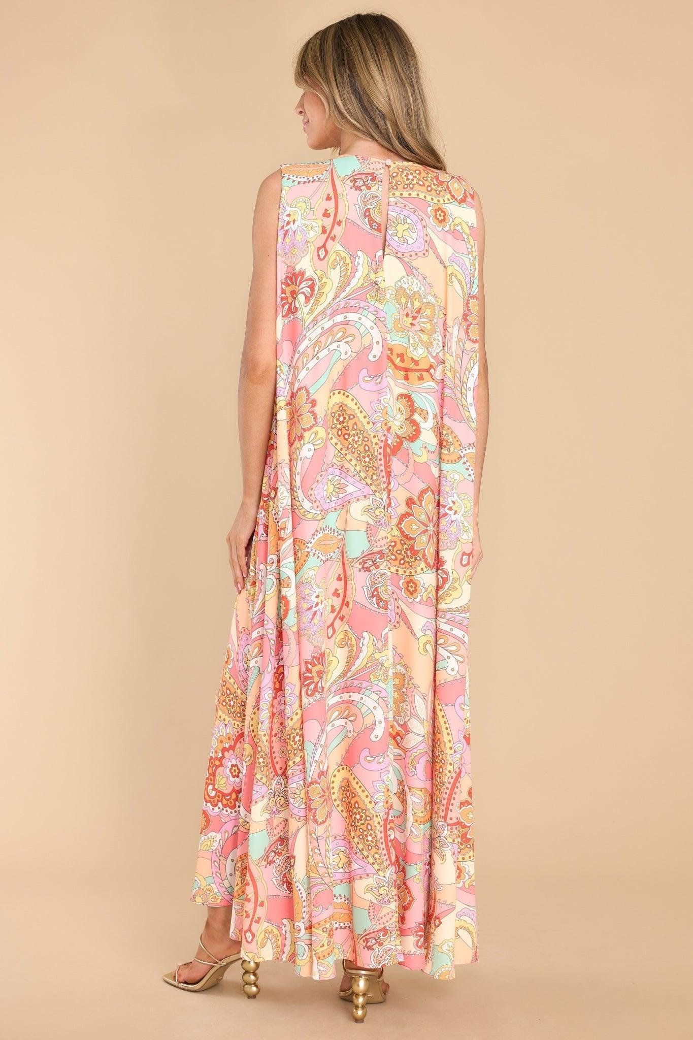 Aura Like Fine Art Apricot Multi Print Maxi Dress Peach Product Image