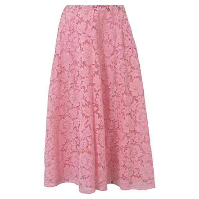 Corded Lace Midi Skirt In Pink Cotton Product Image