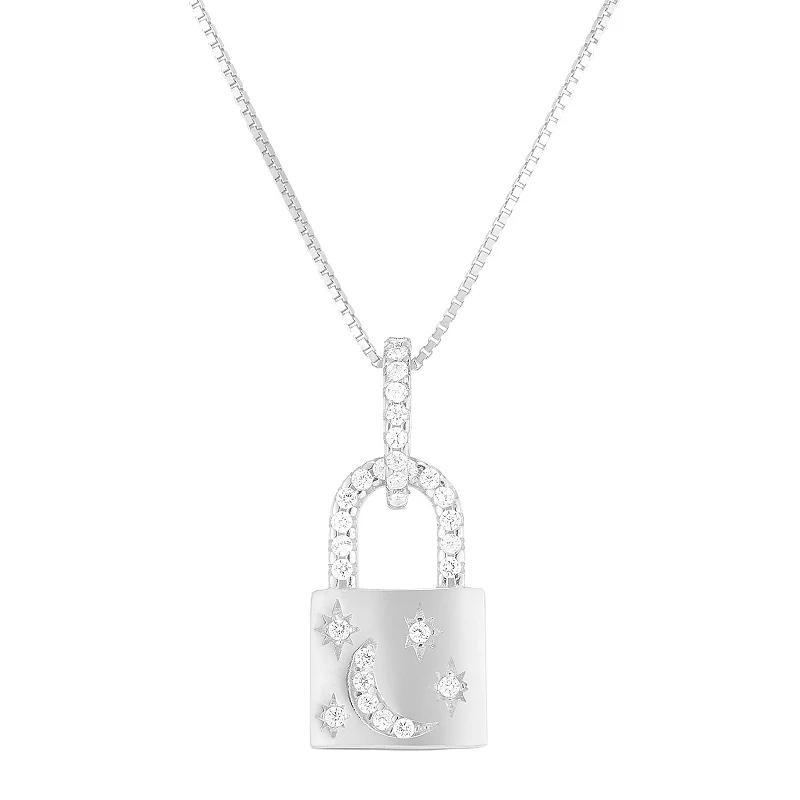 Sunkissed Sterling Cubic Zirconia Celestial Lock Necklace, Womens Silver Tone Product Image