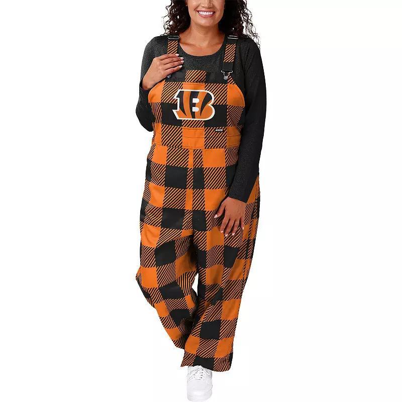 Womens FOCO Cincinnati Bengals Big Logo Plaid Overalls Product Image