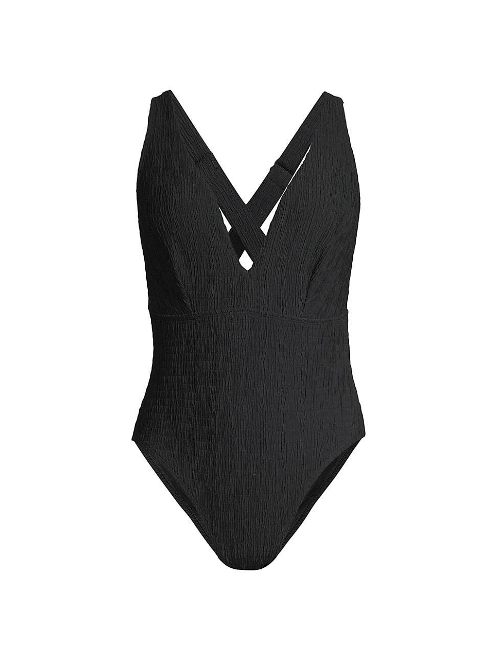 Womens Deep Dive Smocked One-Piece Swimsuit Product Image