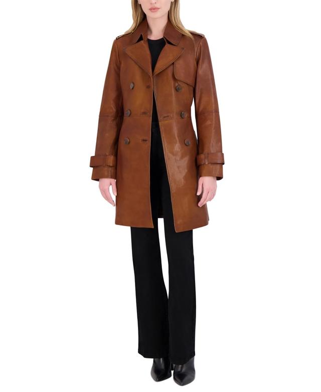 Tahari Womens Natalie Belted Leather Trench Coat Product Image