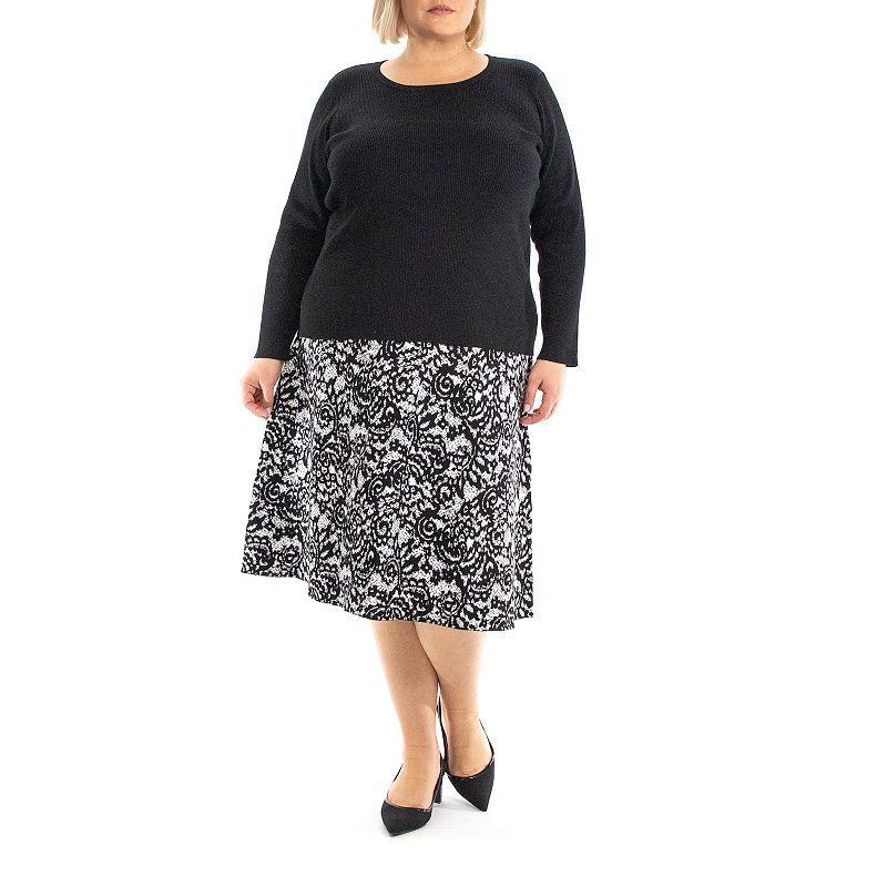 Plus Size Nina Leonard 2-piece Skirt & Jacquard Sweater Set, Womens Product Image