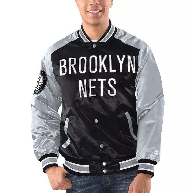 Mens Starter /Silver Brooklyn Nets Renegade Satin Full-Snap Varsity Jacket Product Image