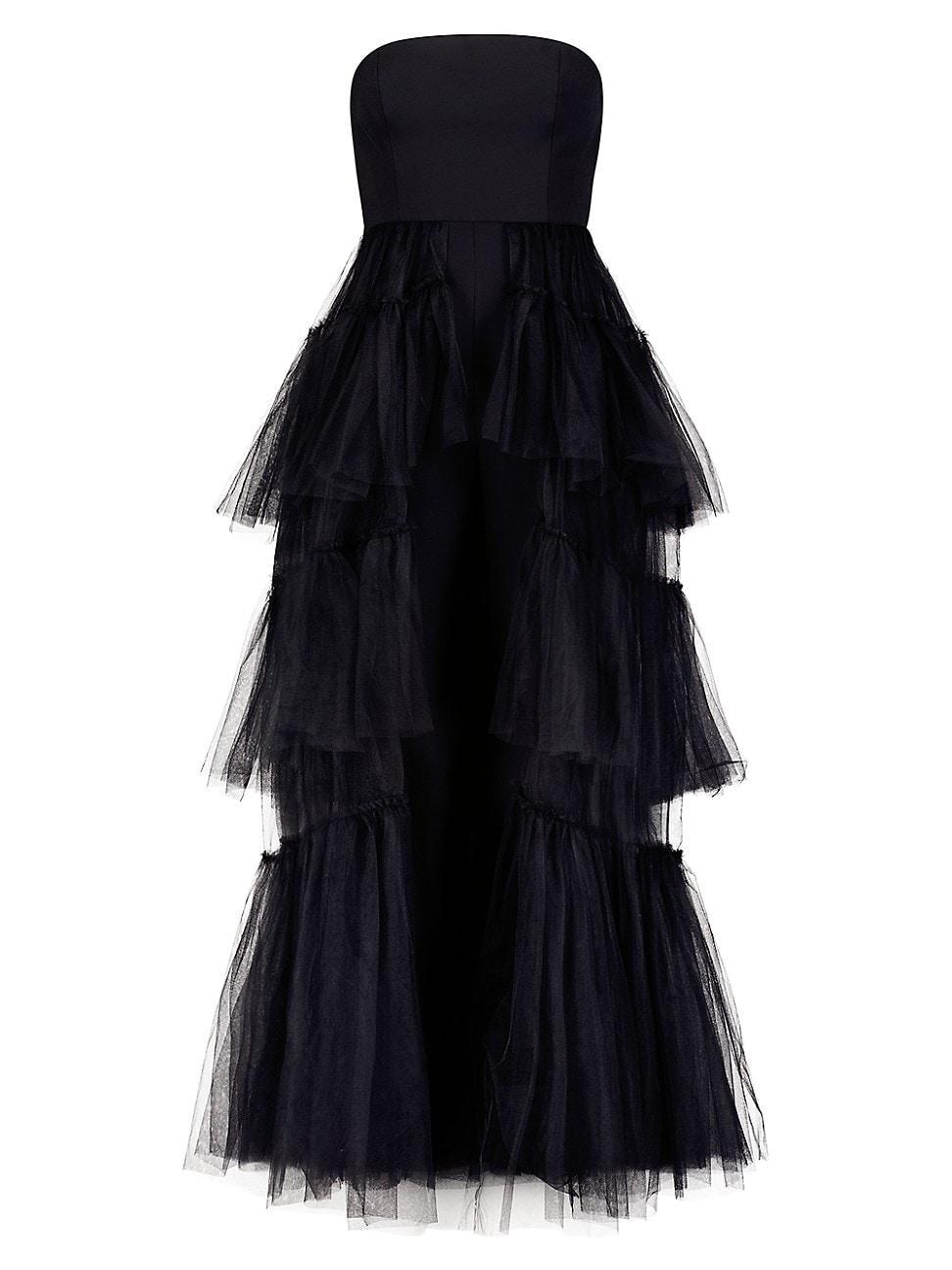 Womens Strapless Tiered Tulle Overlay Jumpsuit Product Image