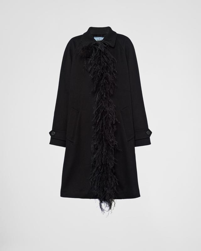 Single-breasted cashmere coat with feathers Product Image