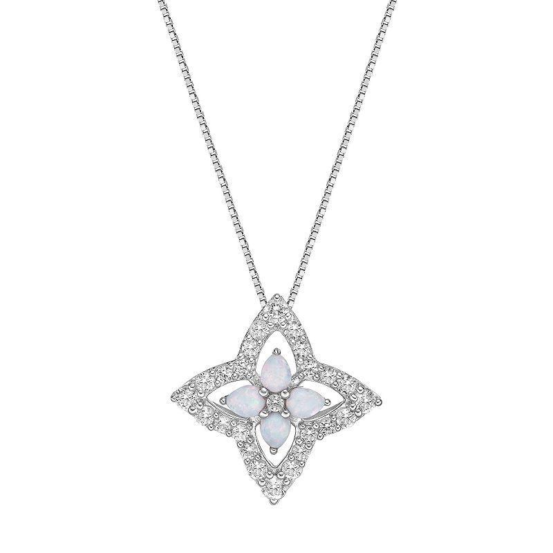 Gemminded Stirling Silver Lab-Created Opal and Lab-Created White Sapphire Pendant Necklace, Womens Product Image