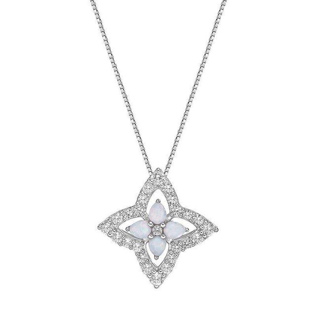 Gemminded Stirling Silver Lab-Created Opal and Lab-Created White Sapphire Pendant Necklace, Womens Sterling Product Image