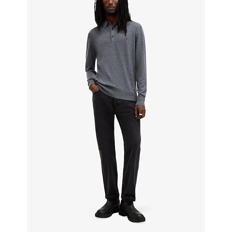 ALLSAINTS Mode Merino Long Sleeve Polo Shirt In Smith Blue Product Image