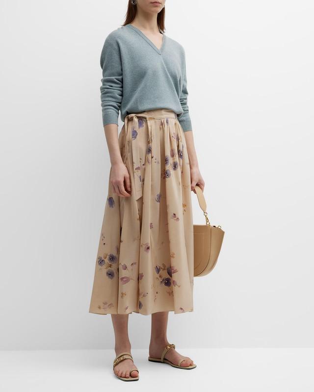 Loro Piana Bluebells Silk Crpe de Chine Midi Skirt Product Image