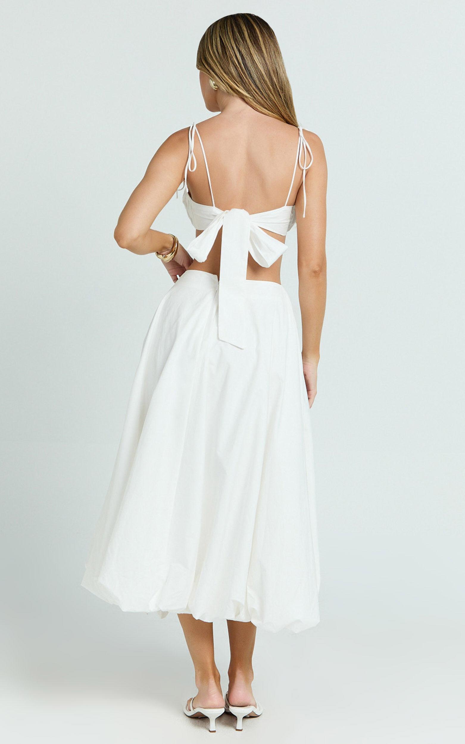 Sanders Two Piece Set - Ruche Strappy Square Neck Top And Bubble Hem Skirt in Off White Product Image