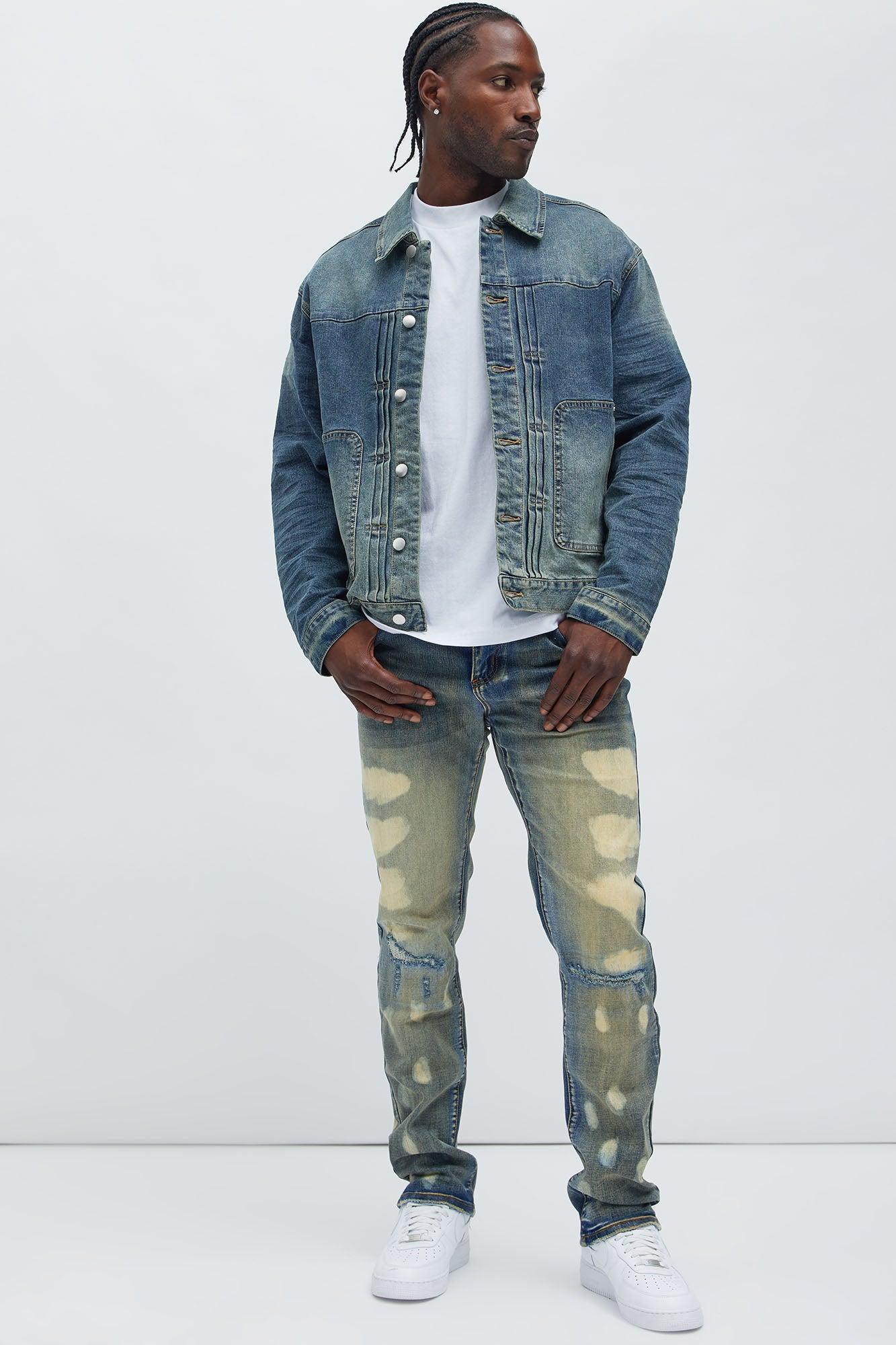 Patrick Pleated Trucker Jacket - Vintage Blue Wash Product Image