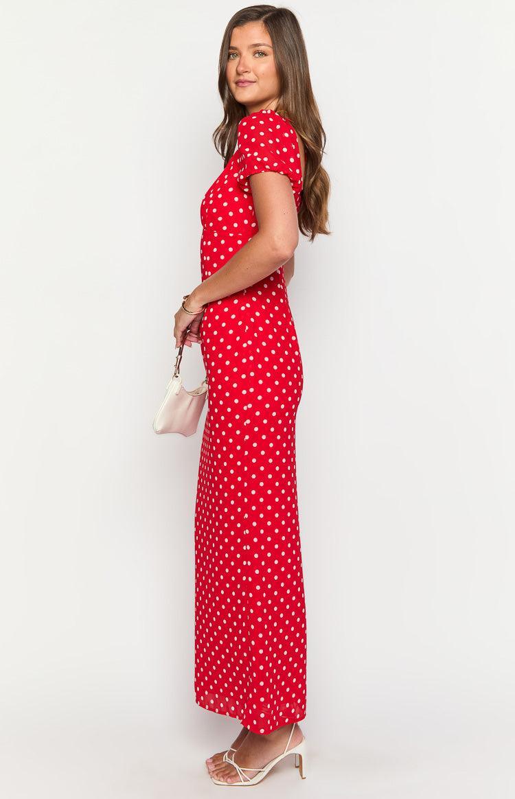 Lovella Red Polka Dot Maxi Dress Product Image