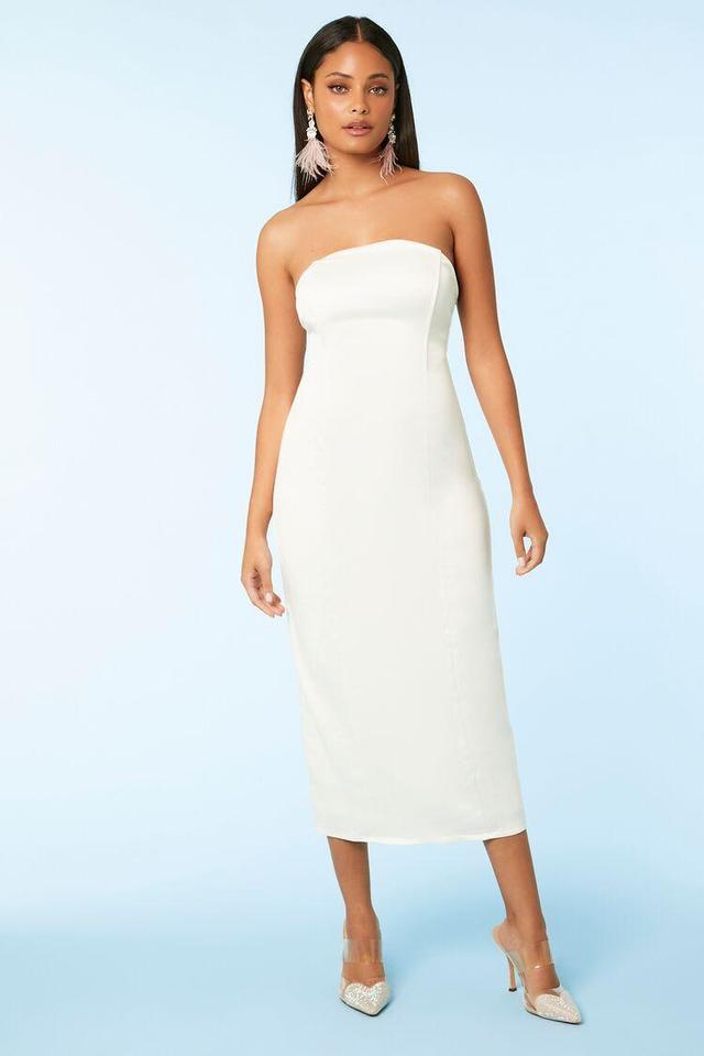 Satin Strapless Crisscross Midi Dress | Forever 21 Product Image