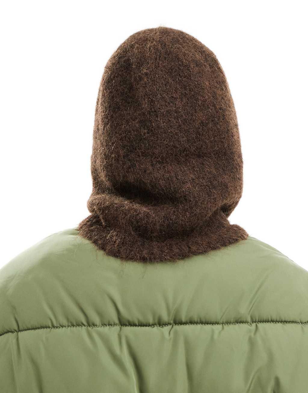 ASOS DESIGN wool mix hood in chocolate with zip detail Product Image