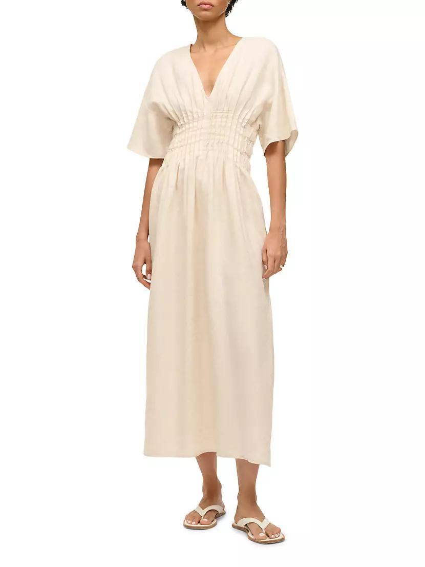 Lauretta Pleated Linen Midi-Dress Product Image