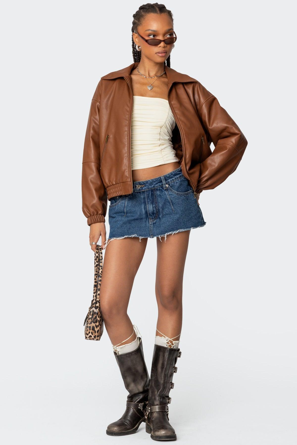 Halley Faux Leather Bomber Jacket Product Image