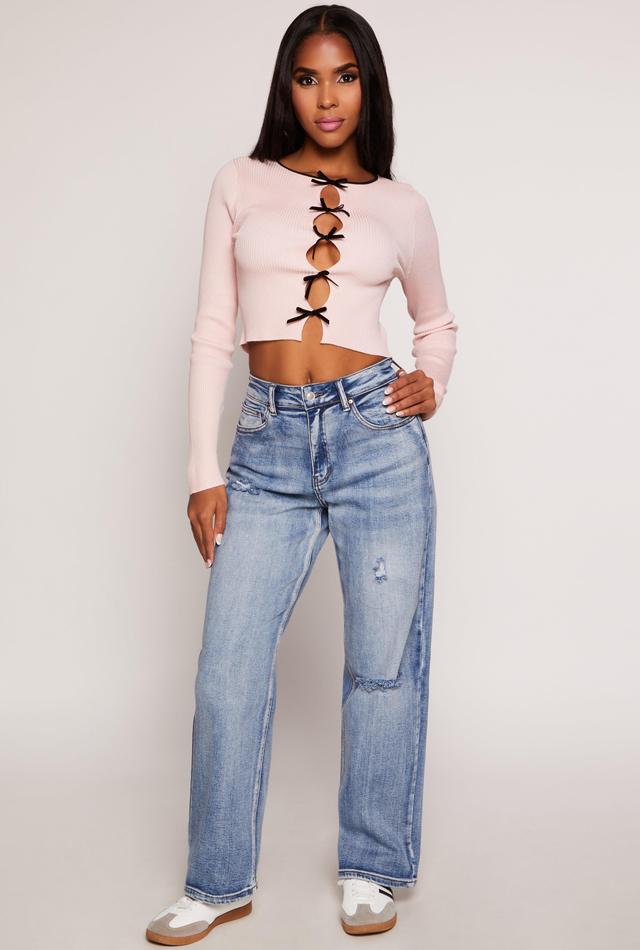 Womens WAX Distressed Loose Fit Wide Leg Jeans Product Image