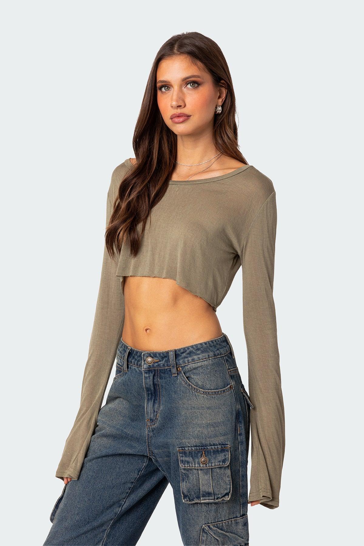 Sheer Raw Hem Crop Top Product Image