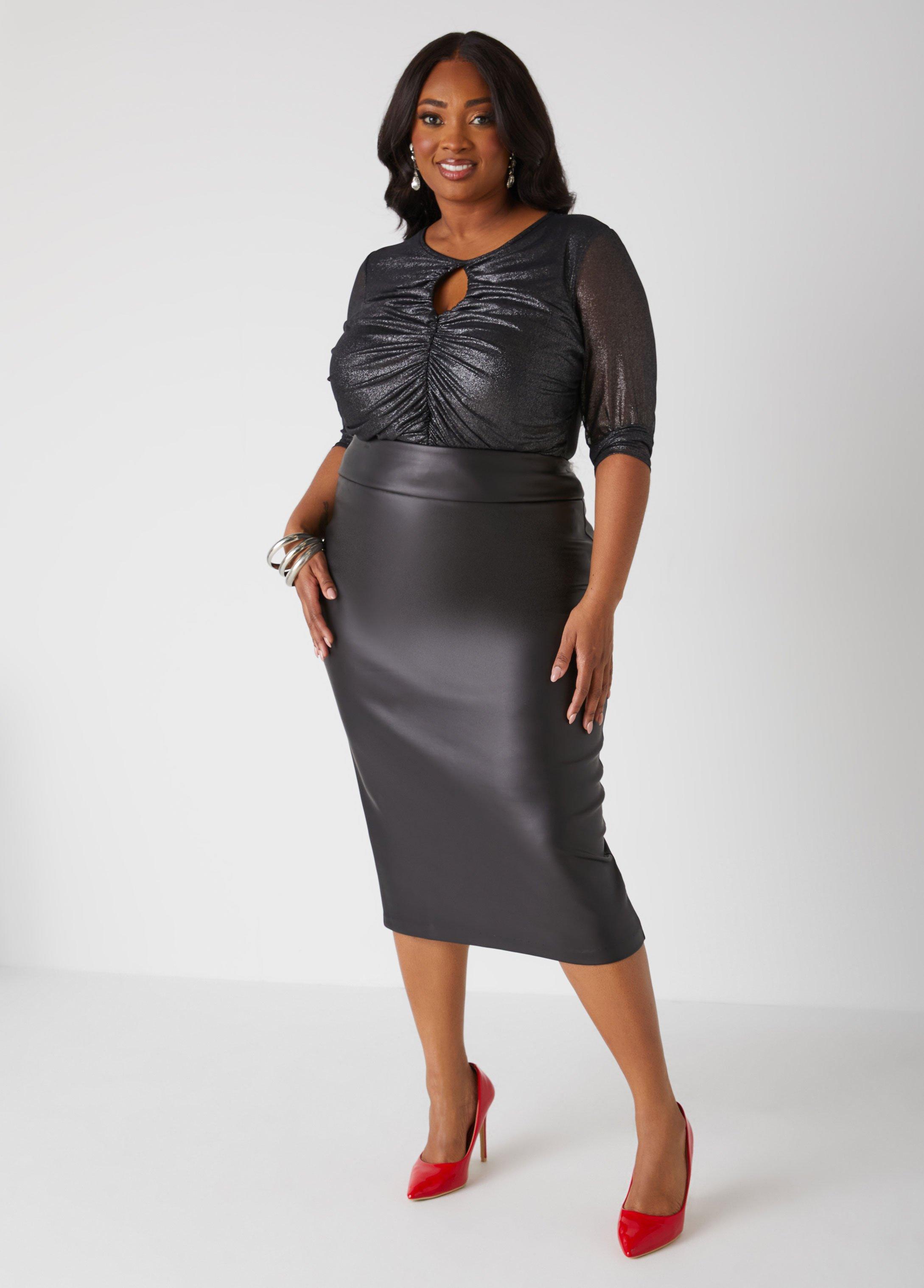 Plus Size Gathered Metallic Mesh Top Ashley Stewart Product Image