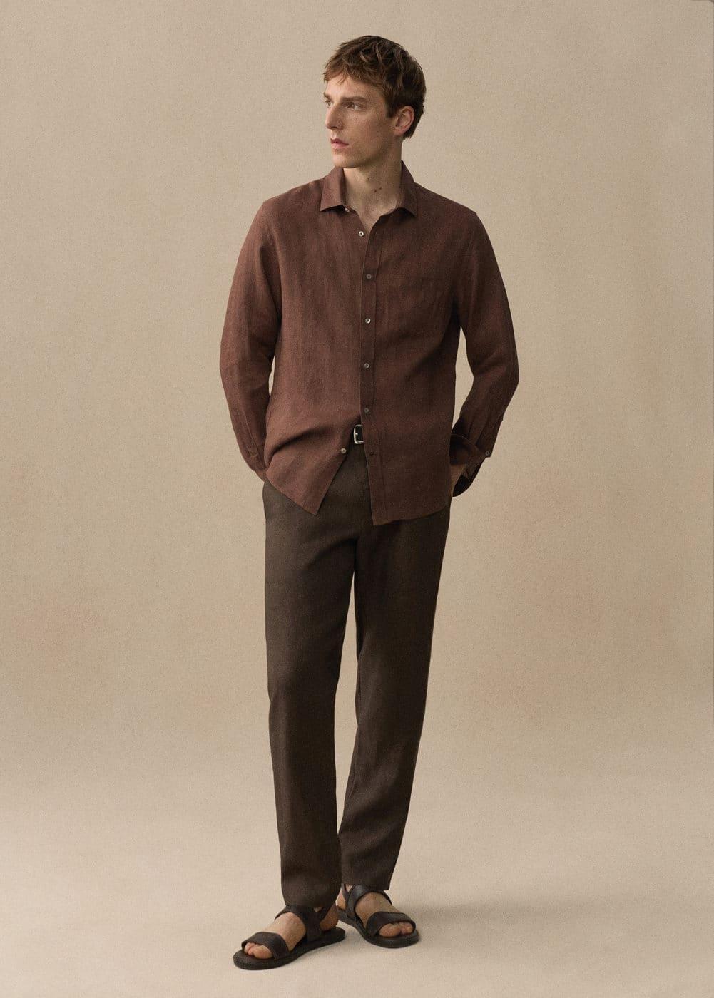 MANGO MAN - 100% linen slim-fit shirt brownMen Product Image