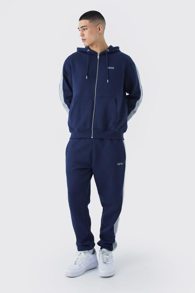 Mens Navy Original Man Slim Zip Through Hoodie Tracksuit, Navy Product Image