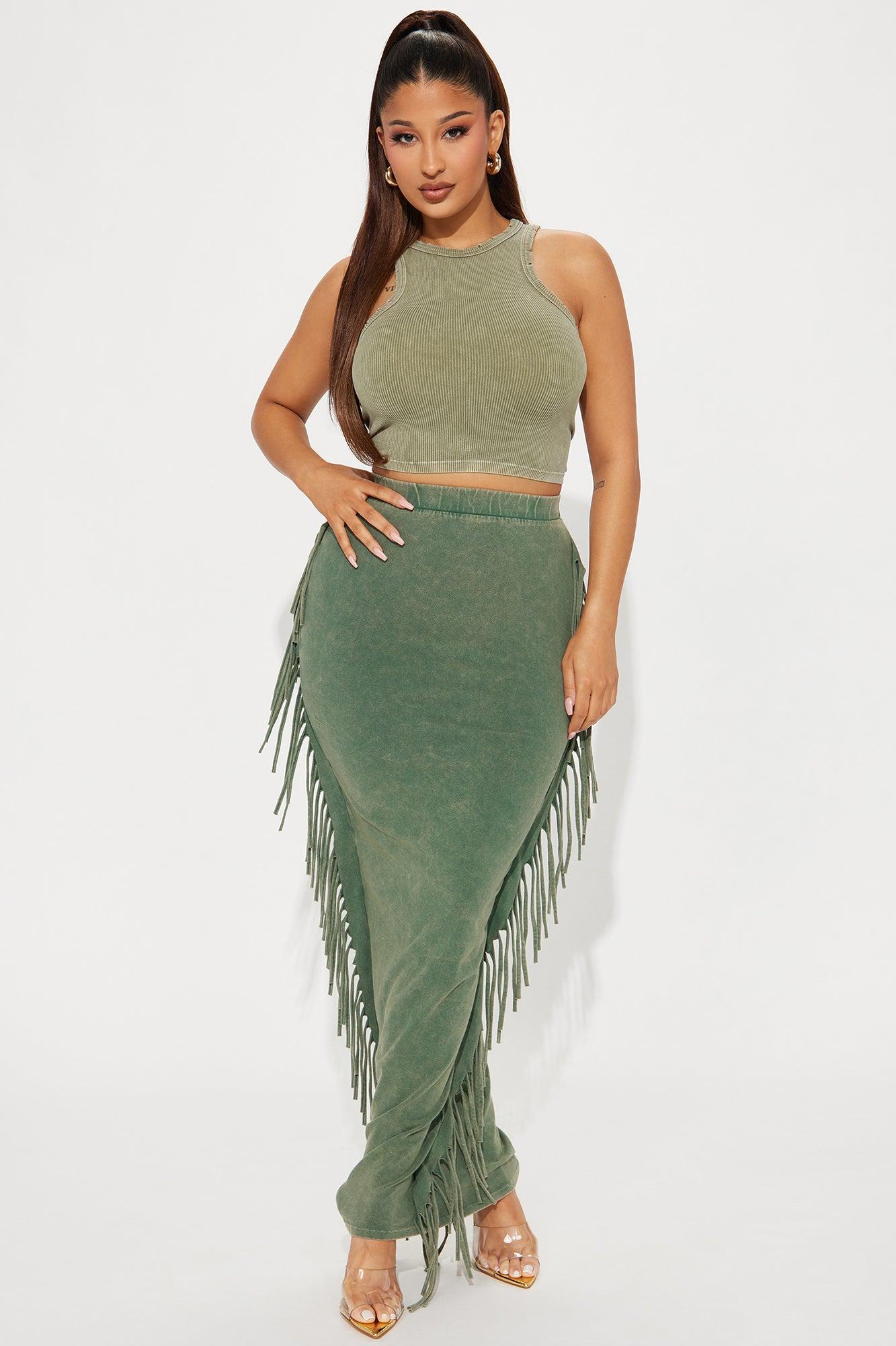 Sahara Mineral Wash Maxi Skirt - Olive Product Image