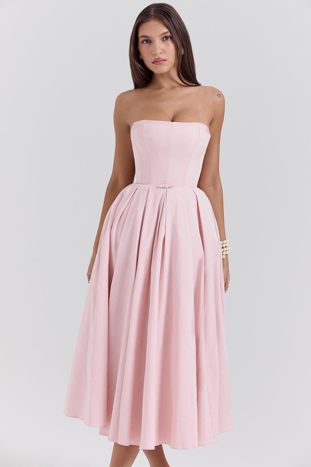 Contessa Parisian Pink Strapless Corset Midi Dress Product Image