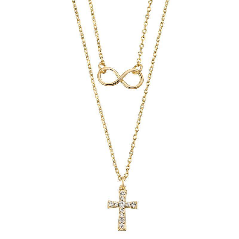 City Luxe Inifinity Symbol & Cubic Zirconia Cross Necklace Set, Womens, Gold Tone Clear Product Image