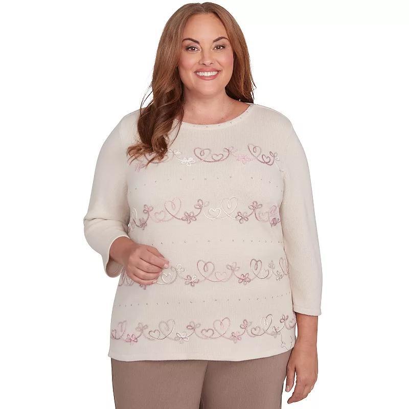 Plus Size Alfred Dunner Biadere Hearts Crew Neck Sweater, Womens Product Image