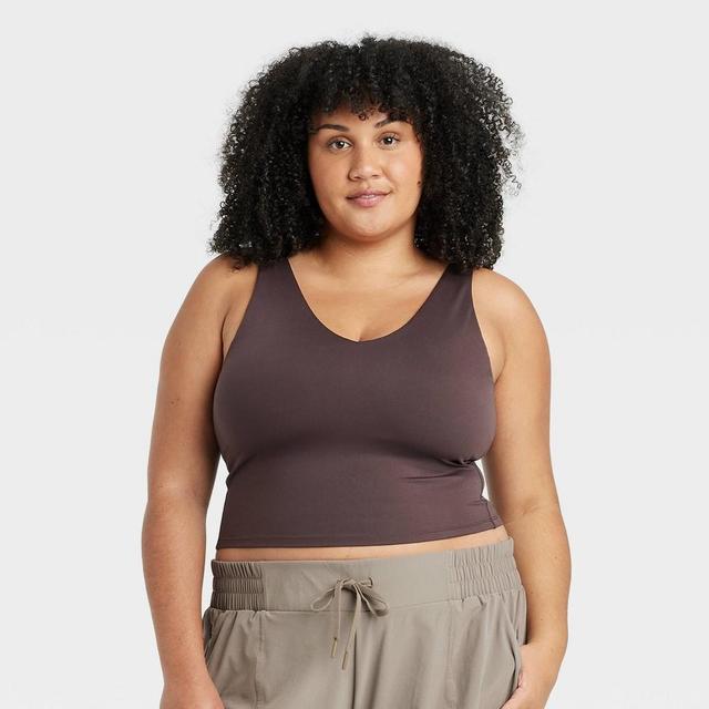 Womens Flex Light Support V-Neck Cropped Sports Bra - All In Motion Dark Brown 4X Product Image