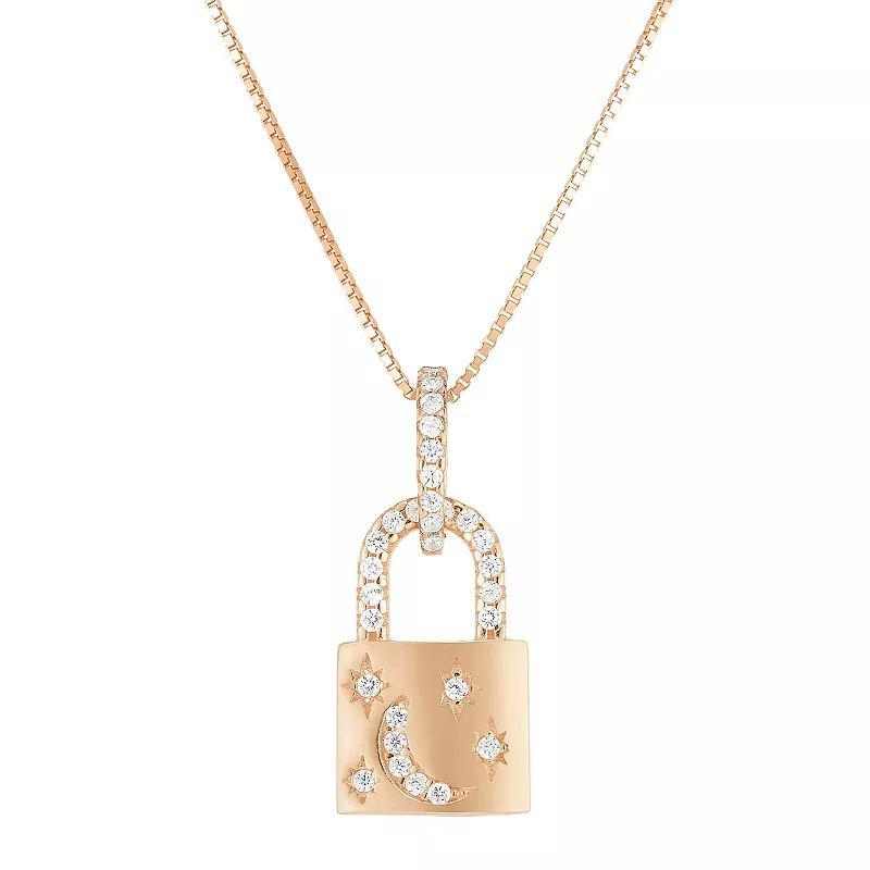 Sunkissed Sterling Cubic Zirconia Celestial Lock Necklace, Womens Rose Gold Tone Product Image