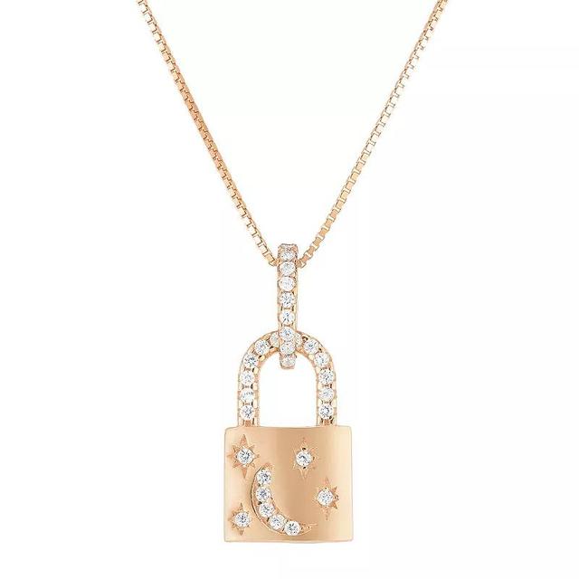 Sunkissed Sterling Cubic Zirconia Celestial Lock Necklace, Womens Rose Gold Tone Product Image